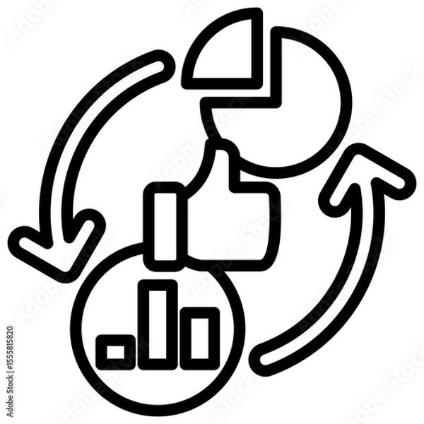 Fototapeta Content Strategy Outline Style Icon - Pie chart and arrows illustrate the process of content planning, strategy, and distribution