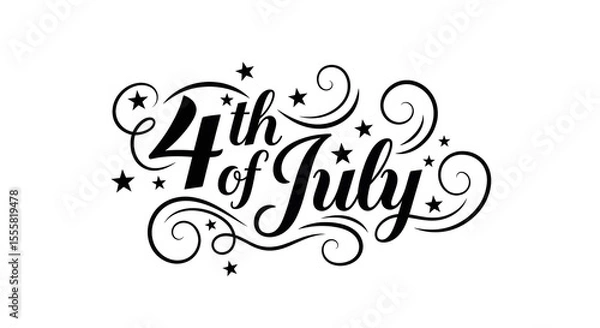 Obraz Elegant 4th of July Script with Stars and Swirls on White Background