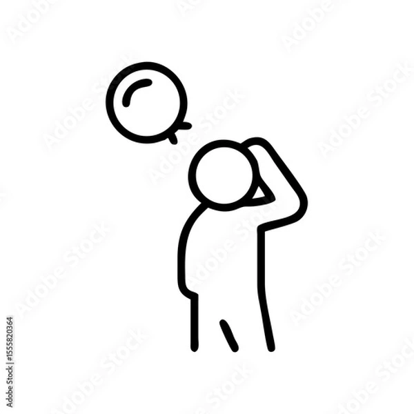 Obraz Simplified figure thinking with speech bubble above head  