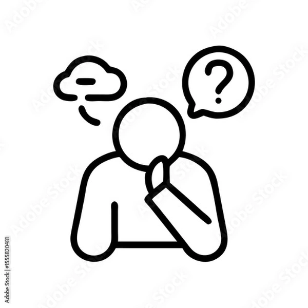 Obraz Person deep in thought with question mark and cloud symbol  