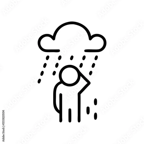 Obraz Icon of person standing under rain cloud with hand on head  