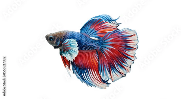 Obraz Vibrant Red, Blue, and White Siamese Fighting Fish: Stunning Aquarium Stock Photo watercolor png, transparent isolated nackground