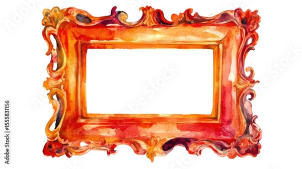 Fototapeta rectangular watercolor frame with warm orange color on white background