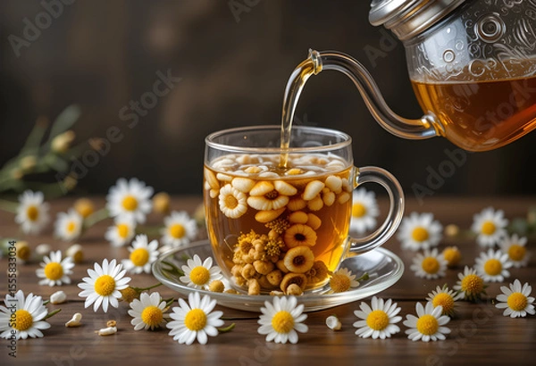 Fototapeta Heartwarming and Relaxing Chamomile Tea Infused with Golden Honey