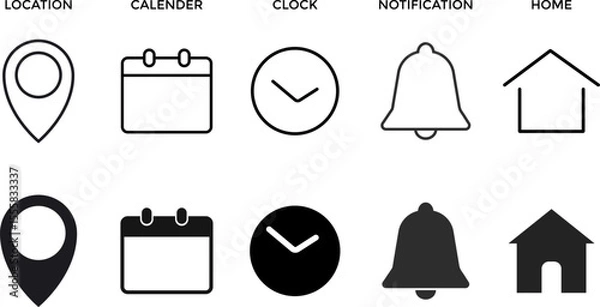 Fototapeta Location, Date, time, notification, address icon set. pin map location. Address icons