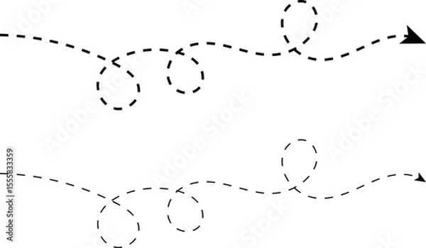 Fototapeta Long squiggly dashed. ideal for decorative borders.  Abstract long spiral waving chart. Curved dotted arrow. hand drawn wavy curve dotted arrows icons
