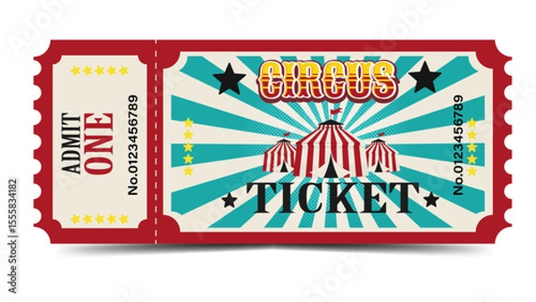 Fototapeta Circus ticket. Vector flat horizontal ticket in vintage style, simple style.
