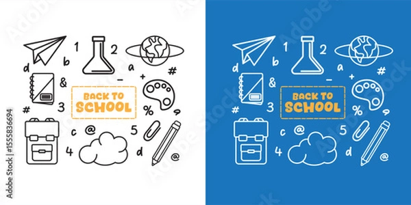 Fototapeta Collection of elements for back to school themed school doodles