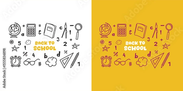Fototapeta Collection of vector icons for back to school themed school doodles