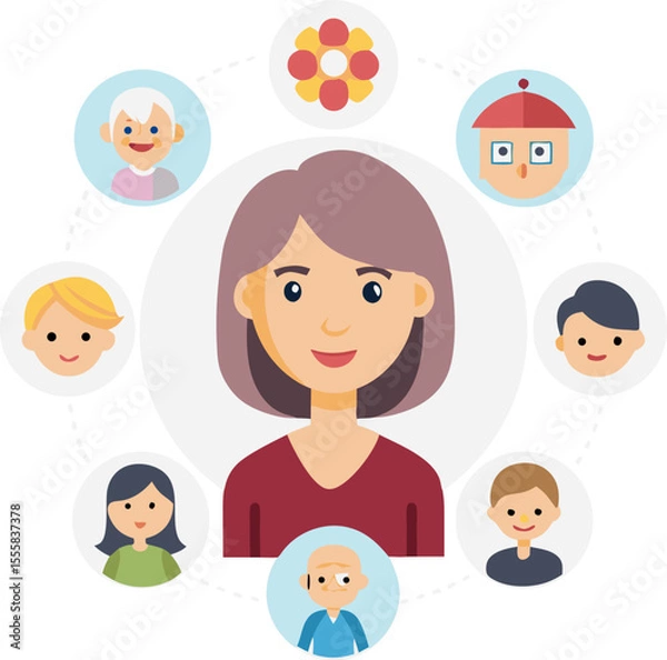 Fototapeta Woman life age years concept, the time of life, periods and cycle of life, growing old, maturation and aging, one generation and age categories. Vector simple classic icon stock illustration