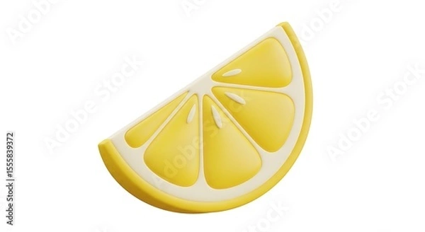 Fototapeta A single, bright yellow lemon slice with a white rind, isolated against a plain white background.