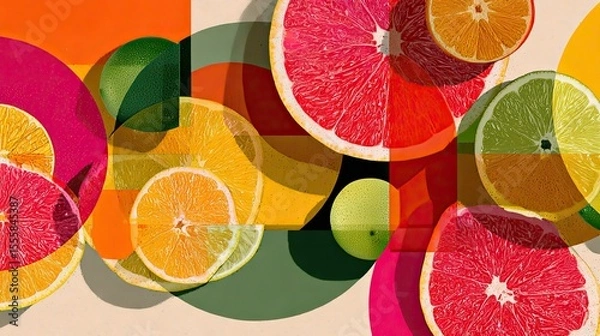 Fototapeta Citrus Fruits Slices Abstract Pop Art Collage