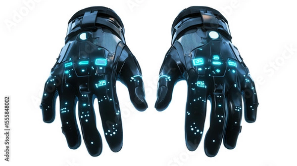 Fototapeta Smart safety gloves with sensors, Transparent background, PNG file