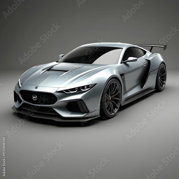 Fototapeta silver car isolated on white