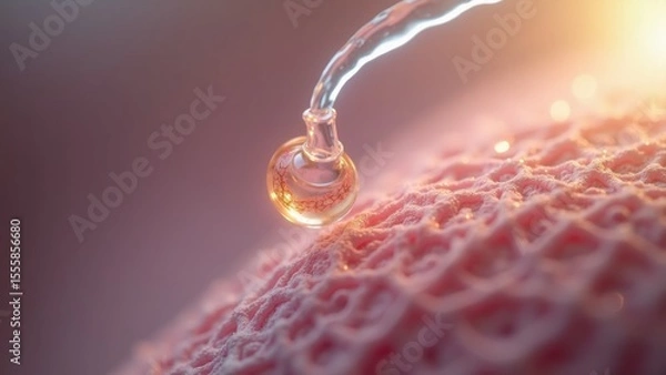 Obraz A macro shot of a delicate, glass-like human appendix, highlighting its intricate lymphoid tissue under soft sunlight, set against a blurred minimalist fabric background.