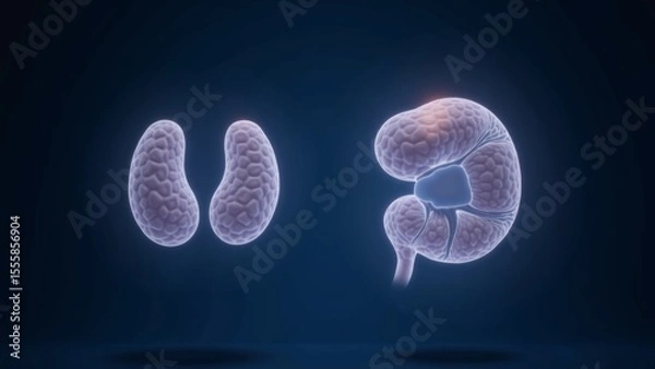 Obraz A conceptual medical visualization of male testes and prostate, depicted in semi-opaque frosted glass with a gentle ambient glow.