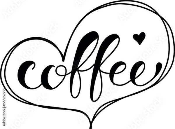 Fototapeta Elegant Handwritten Lettering "Coffee" framed in a Heart Outline, ideal for Modern Calligraphy Prints and Romantic Cafe Branding.