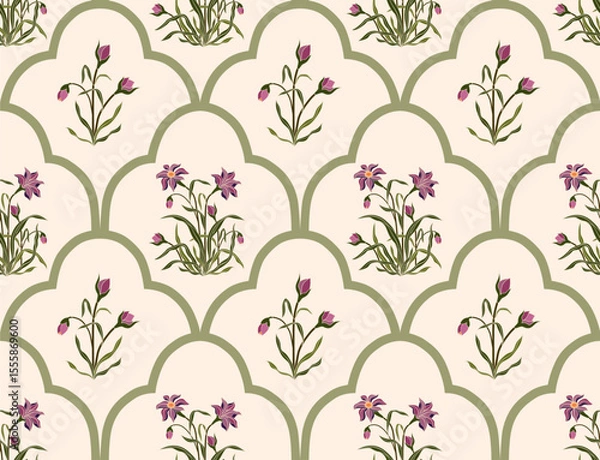 Fototapeta Vector Hand drawn colourful geometric flowers, seamless patterns with floral for fabric, textiles, clothing, wrapping paper, backdrop, banner, illustration, abstract backgrounds.
