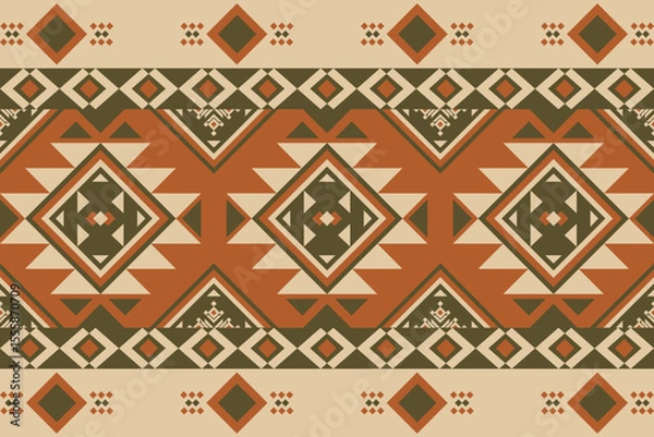 Fototapeta Terracotta geometric southwest seamless pattern with tribal diamond and ethnic motifs, perfect for fabric, textile, backgrounds, and home decor in warm earthy tones.