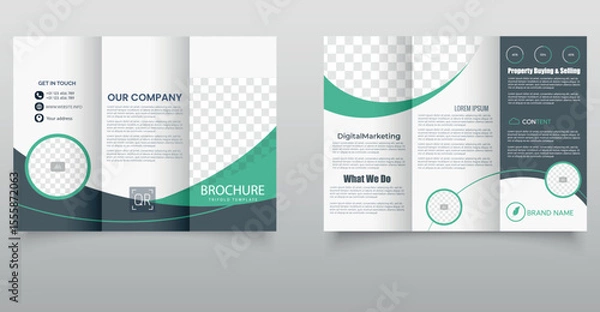 Obraz Trifold Brochure Template for an eco-friendly company. Printable flyer with editable blocks in the brochure.