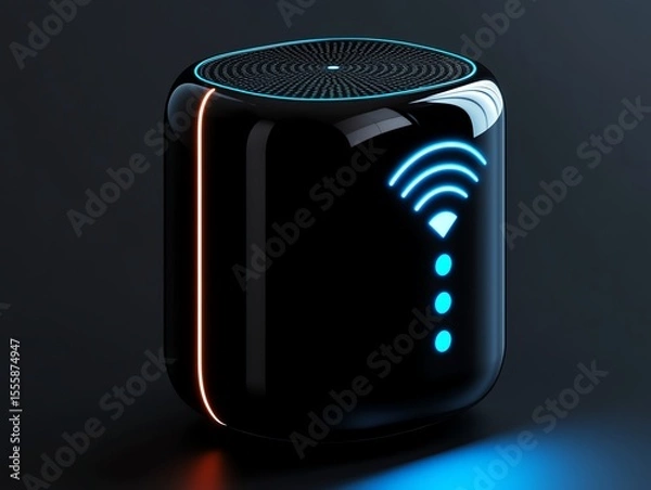 Obraz A futuristic smart speaker with glowing WiFi connectivity symbols