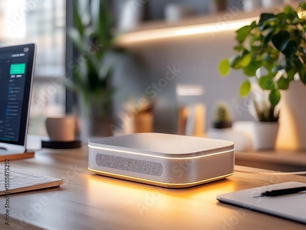 Obraz A glowing backup router blending into a minimalist decor