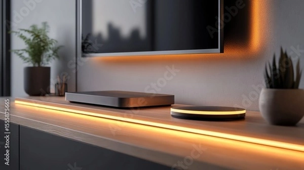 Obraz A glowing home server hub surrounded by minimalist decor