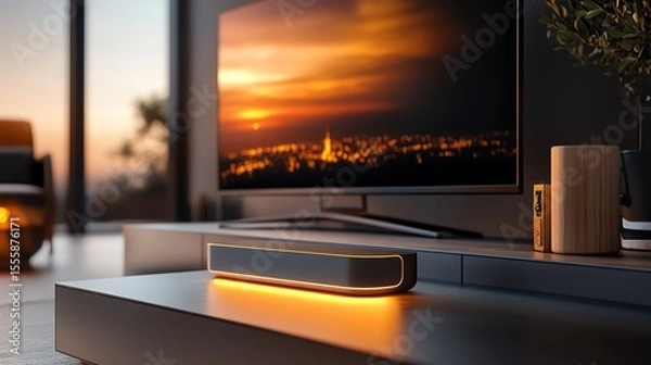 Obraz A glowing power hub integrated with a sleek TV console