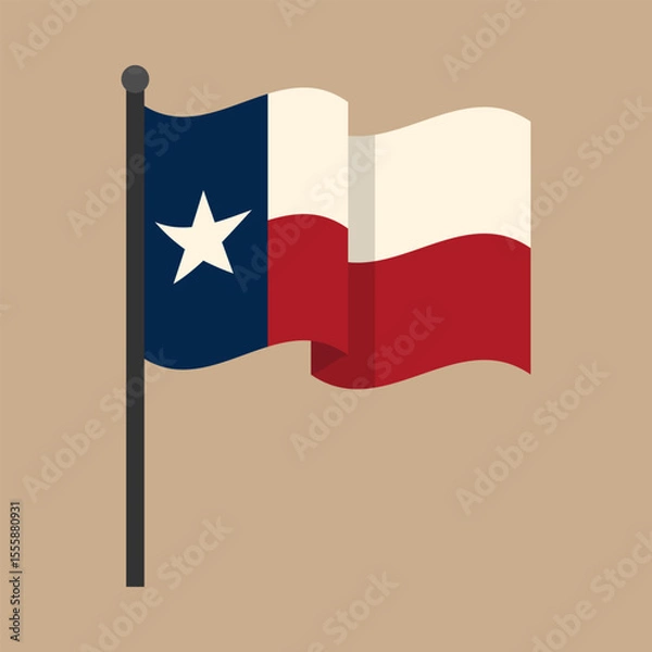 Obraz Waving flag of Texas state with warm, sand-weathered colors. Vector illustration of the Texas Lone Star Flag mounted on a vertical flagpole with a rounded finial