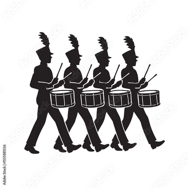 Fototapeta Marching Band Drummers Silhouette Vector Parade Drumline Illustration for Music and Performance Art