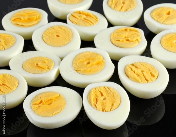 Obraz Perfectly Cooked Hard-Boiled Eggs Halves: Healthy Protein & Breakfast