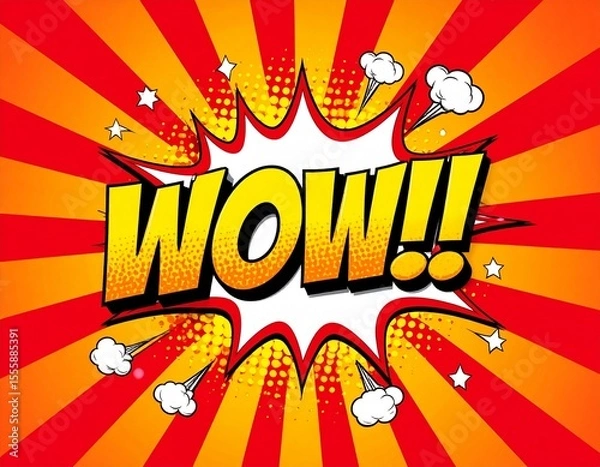 Obraz "WOW!" Comic Book Pop Art Explosion with Stars on Blue Background