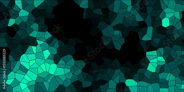 Obraz Voronoi diagram background. Seamless pattern with 3d shapes vector Vintage Illustration background. Geometric Retro tiles pattern. Low poly crystal mosaic background. Dark mint broken stained glass.