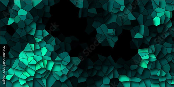 Obraz Voronoi diagram background. Seamless pattern with 3d shapes vector Vintage Illustration background. Geometric Retro tiles pattern. Low poly crystal mosaic background. Dark mint broken stained glass.
