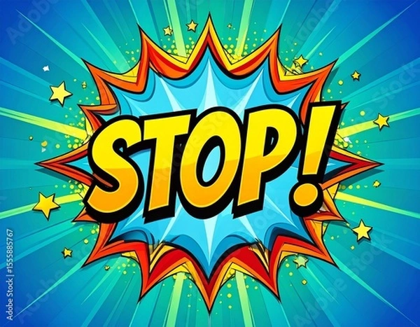 Obraz "STOP!" Comic Book Pop Art Explosion with Stars: Alert & Warning
