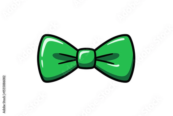 Obraz Illustration of a bright green bow tie with black outline on a white background, a formal accessory