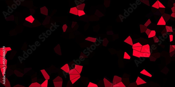 Obraz Dark red and black broken stained glass background with black lines. Voronoi diagram background. Seamless pattern with 3d shapes vector Vintage Illustration background. Geometric Retro tiles pattern