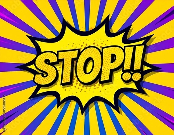 Obraz "STOP!" Comic Book Pop Art Explosion with Stars: Alert & Warning