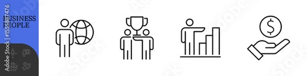 Fototapeta Business People Line Editable Icons set. Vector illustration in modern thin line style of business related icons: research, meeting, business communication, male and female avatars, team structure