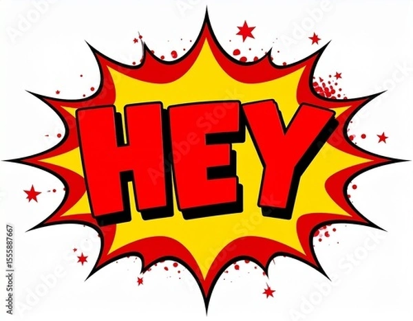Obraz "HEY" Comic Book Pop Art Explosion on White Background: Attention Grabber