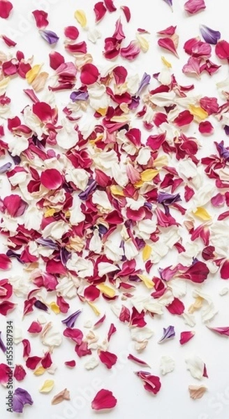 Fototapeta Colorful Mix of Scattered Flower Petals on White