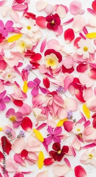Fototapeta Colorful Mix of Scattered Flower Petals on White