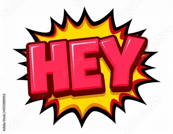 Obraz "HEY" Comic Book Pop Art Explosion on White Background: Attention Grabber
