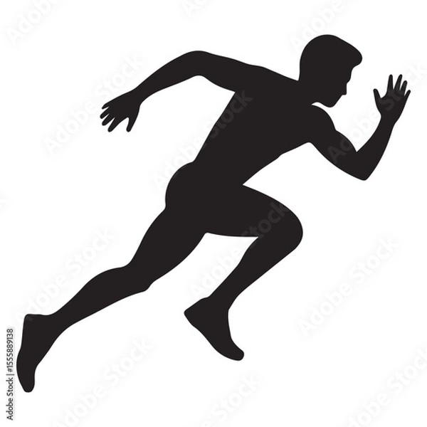 Fototapeta Silhouette of a running man in sprint position isolated on white background – athletic runner vector illustration