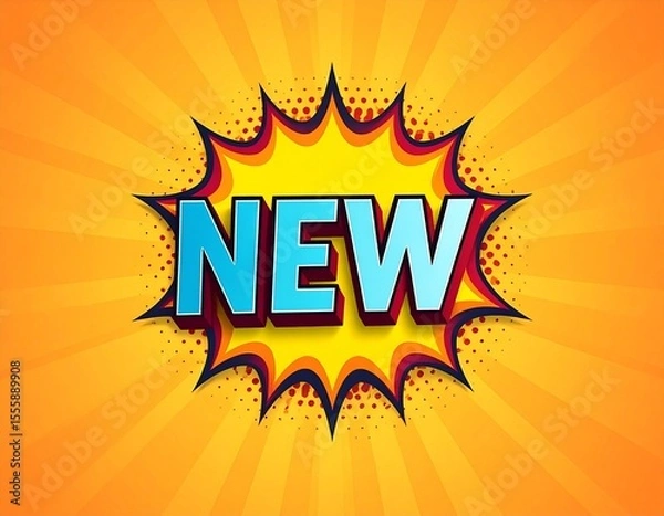 Obraz "NEW" Comic Book Pop Art Explosion on Yellow & Orange Burst Background