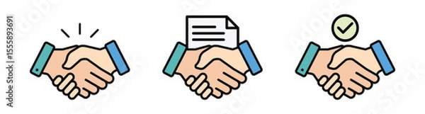 Fototapeta Handshake icons. Business agreement, friendly handshake icon. Partnership deal symbol for apps, UI, website, design element. Transparent PNG and vector illustration.