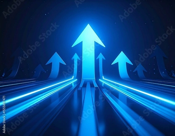 Obraz Blue Arrows Moving Upward - Growth & Progress Concept