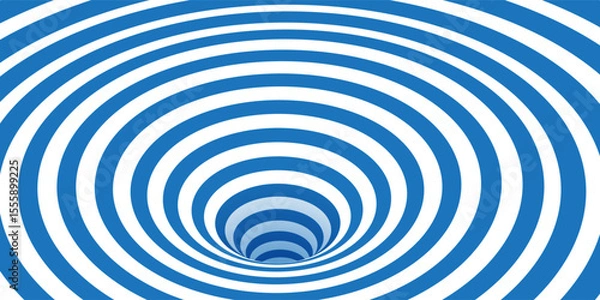 Fototapeta Blue and white space wormhole illusion bg. Optical abstract tunnel with 3d portal effect. Geometric vector illustration of vortex or circular funnel. Psychedelic pattern of black lines and stripes.