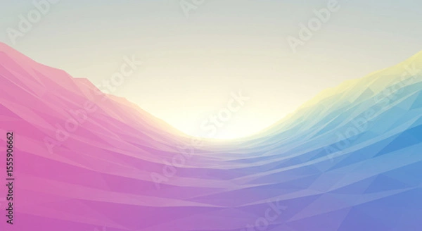 Fototapeta Abstract landscape with polygonal mesh in pastel colors, creating a sense of depth and gentle movement.