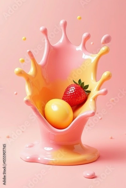 Fototapeta 3D rendering of Fresh Food splash. AI Generative.